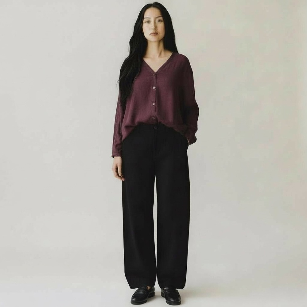 Vintage Eileen Fisher Womens Shirt Jacket Sz M Brown Top Minimalist Blouse